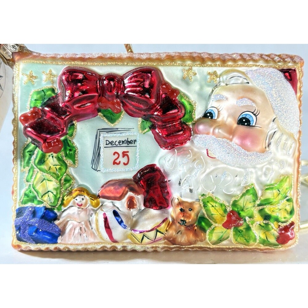 Christopher Radko SEASONS GREETINGS Santa Postcard Christmas Ornament MINT